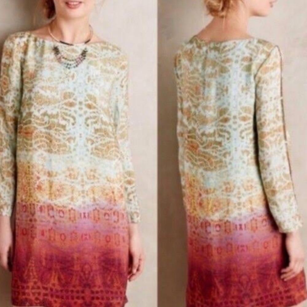 Anthropologie Maeve 100% Silk Batik Shift Dress